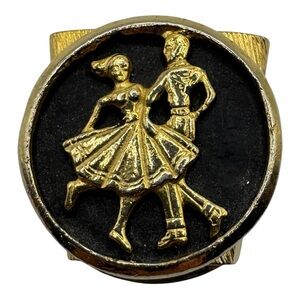 Vintage Dance Bolo Tie‎ Clip – Gold Tone Dancing Couple on Black